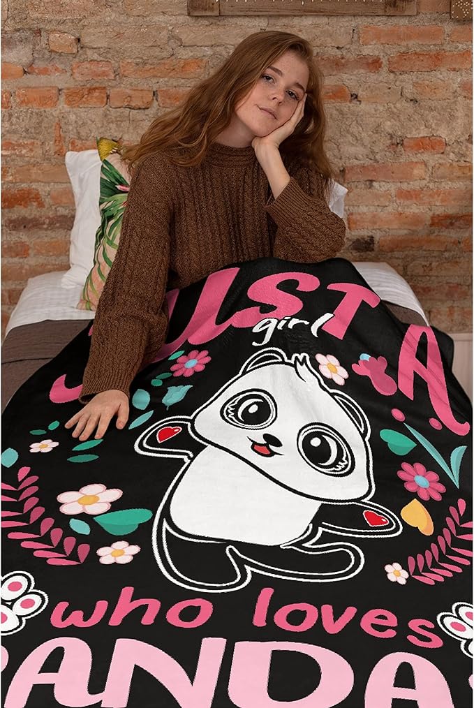 Just Girl Loves Pandas Blanket Soft Blankets and Throws Flannel Cozy Lightweight Quilt Gift Perfect for Bed Sofa Couch-80 x60 Large for Adult