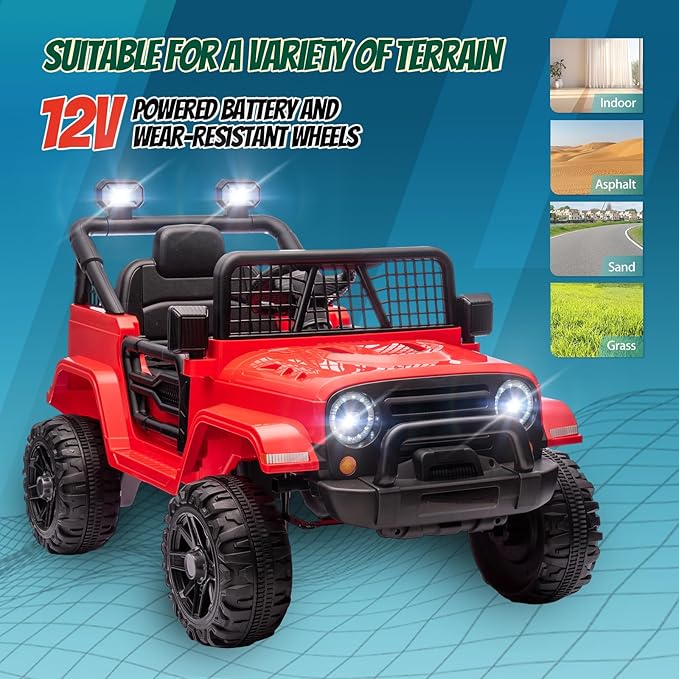 JOYMOR 12V Kids Ride on Truck with Remote Control, 4 Wheels Battery Powered Kids Car, Electric Play Car with LED Lights/Horn/Remote and Manual Control/3-5 MPH Speed/Gift for Girl Boy (Red)