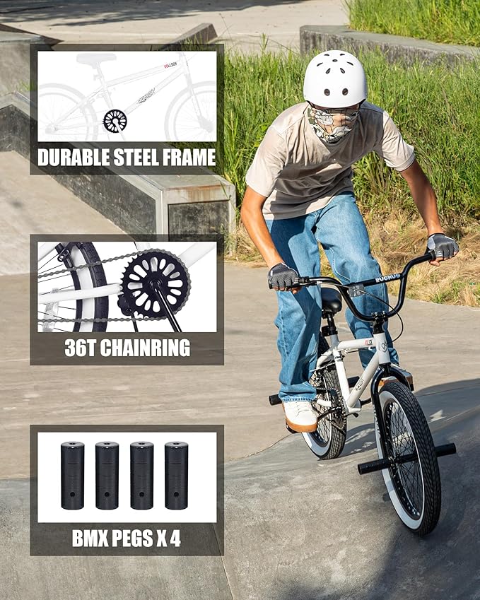 Freestyle BMX Bikes 20 Inch Kids Bicycle with 4 Pegs for 8-15 Years Old Teens, Boys, Girls, Beginner-Lever Riders,Multiple Colors