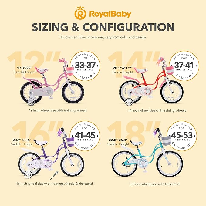 Royalbaby Princess Girls Kids Bike 12 14 16 18 20 Inch Children Bicycle with Basket for Age 3-12 Years