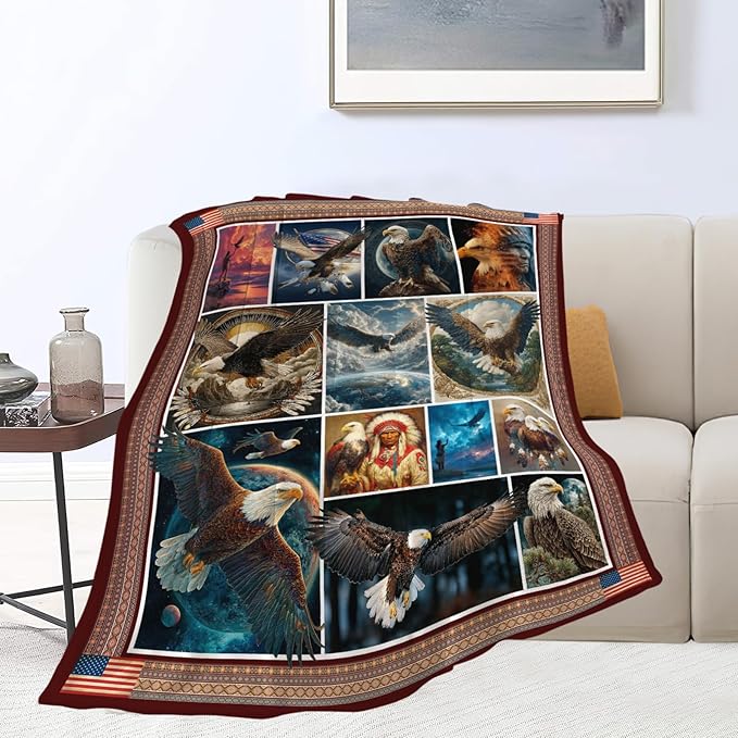 Bald Eagle Throw Blanket Native American Eagle Stuff Gifts for Kids Girls Boys Adults Women Men Soft Cozy Warm Plush Fluffy Fuzzy Fleece Blanket Decor 40''X50''