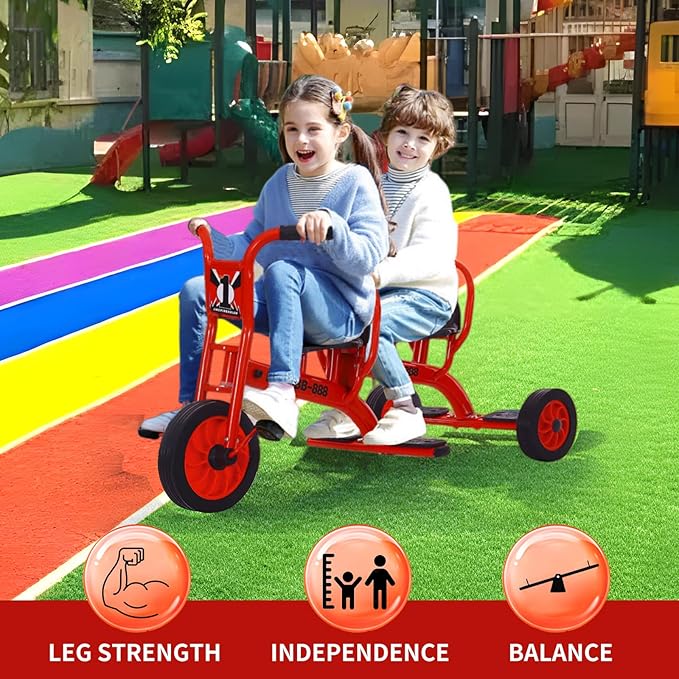 Kids Tricycle for Preschool Playground, Daycare Toddler Tandem Trike, Children Double Seat Bikes with Passenger Seat, Outdoor Playground Equipment Toddler Tricycles for Riders Ages 3+