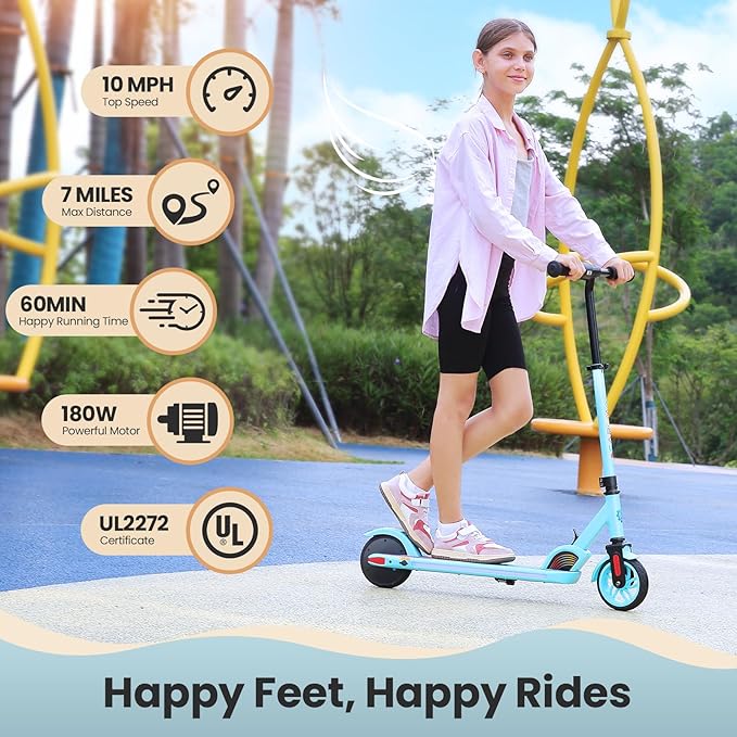 Caroma Electric Scooter for Kids Ages 6-14, 150W/180W Motor,10 MPH Max Speed & 7 Miles,Adjustable Height & Speed,Colorful Lights,LED Display,Foldable Kids Electric Scooter 132 Lbs Max Load