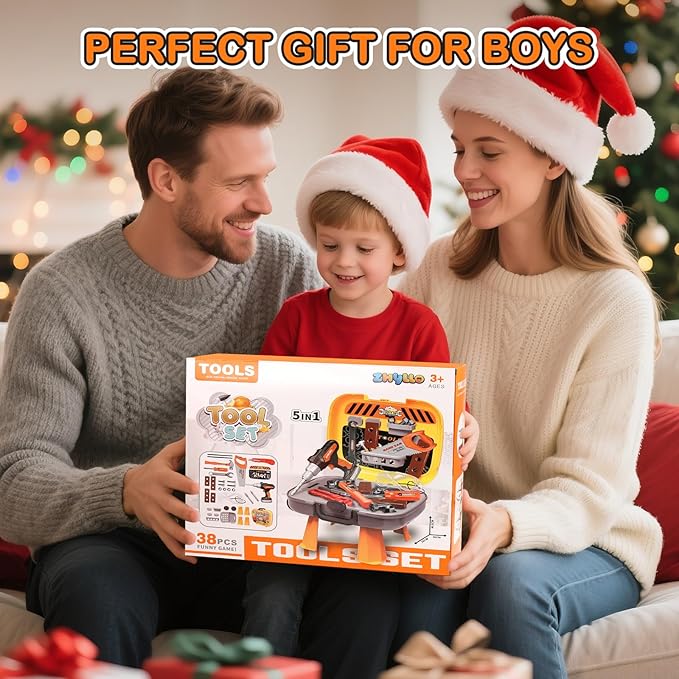 Toddler Tool Set for Age 3-5 Kids Tool Set with Tool Box and Toy Drill, Pretend Play Toy Tools Kids Construction Tools Bench for Toddlers Boys Toys 3 Year Old Gifts