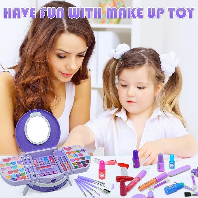 Kids Washable Makeup Girls Toys - Real Non Toxic Makeup Kit for Little Girls, Kid Make up Set for Toddlers Children Princess Birthday Gifts Toy for 3 4 5 6 7 8 9 10 11 12 Year Old Girls (Violet)