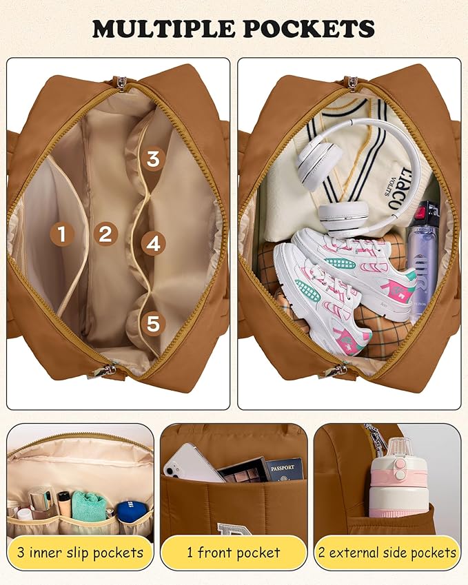 Travel Essentials-College Girl Gift-Duffle Bag with Letter, Carry On Bags for Women，Overnight Bag with Wet Pocket，Lightweight Travel Bags Personalized Gym Tote with Makeup Pouch