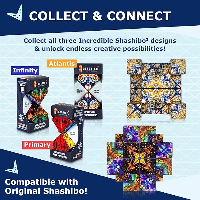 Shashibo Squared Shape Shifting Box – Next Generation XL STEM Magnetic Fidget Cube That Transforms Into Over 70 Shapes – Pairs w/All Shashibo Cubes - Download Fun in Motion Toys Mobile App (Infinity)