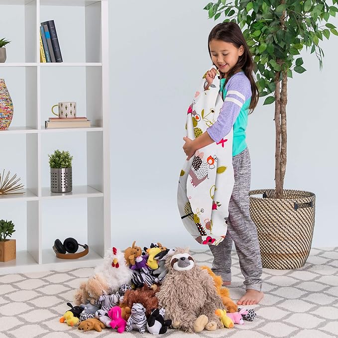 Posh Stuffable Kids Stuffed Animal Storage Bean Bag Chair Cover - Childrens Toy Organizer, Medium 27" - Canvas Jungle White