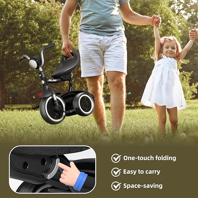 Glaf Toddler Bike for 2-5 Year Olds Tricycle for Toddler 1-3 Kids Tricycle Baby Bike with Adjustable Seat and Storage Basket Kids Trike Toys & Birthday Gifts for 1+ Years Old Boys Girl (Black)