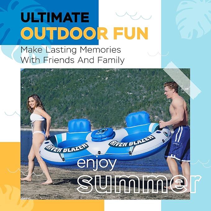 2025 New & Upgraded Sunlite Sports Heavy Duty River Tube Inflatable, Premium Water Float to Lounge Above Lake and River, Outdoor Water Raft Sport Fun, Recreational Use
