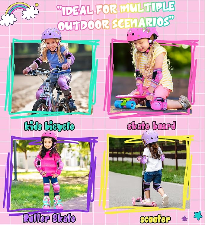 Kids Bike Helmet for Girls 3-5-8-14, Unicorn Adjustable Toddler Helmets for Bicycle, Roller Skating, Skateboard, Scooter, Skiing