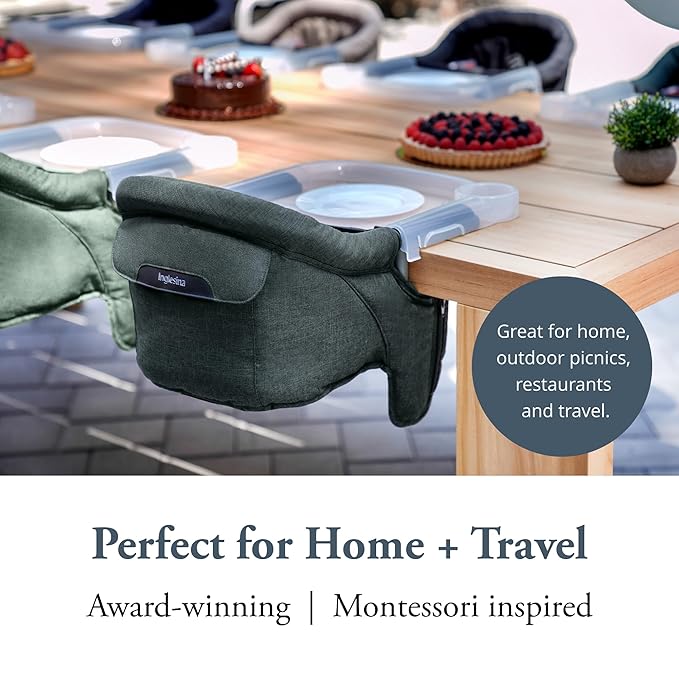 Inglesina Fast Table Chair, Charcoal Gray Melange - Portable Baby High Chair - for Babies & Toddlers up to 37 lbs - Fits Tables 0.8'' to 3.5'' Thick - Compact & Easy to Use - Travel Bag Included