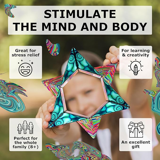 SHASHIBO Shape Shifting Box - Award-Winning Fidget Toy w/ 36 Rare Earth Magnets - Fidget Cube Transforms Into Over 70 Shapes, Sensory Toy Gift for Kids, Teens, and Adults (Water Color)