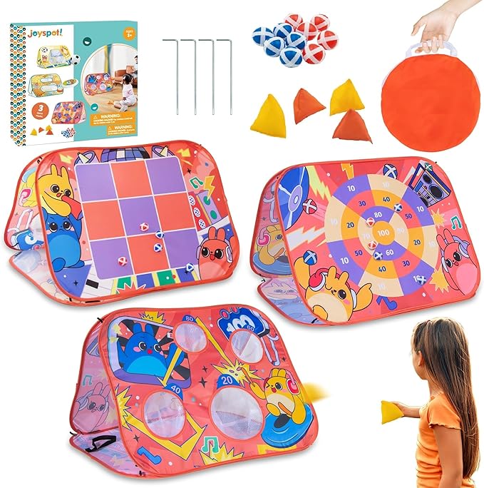 Giant 3 in 1 Bean Bag Toss Game for Kids, Toddler Outdoor Toss Toys for 2 3 4 5 6 7 8 Year Old Boys Girls, Family Party Supplies, Cornhole Party Carnival Games, Lawn Backyard Outside Birthday Gifts