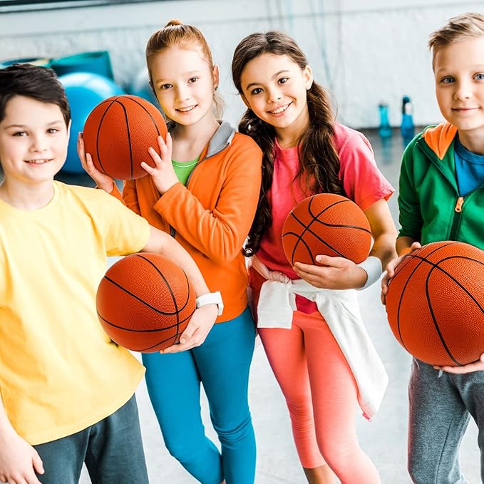 Vinsot 8 Pack Mini Rubber Basketballs Set 7 Inch Mini Hoop Basket Ball with Air Pump for Beginner Basketball Arcade Games Indoor Outdoor Pool Party Favors(Orange)