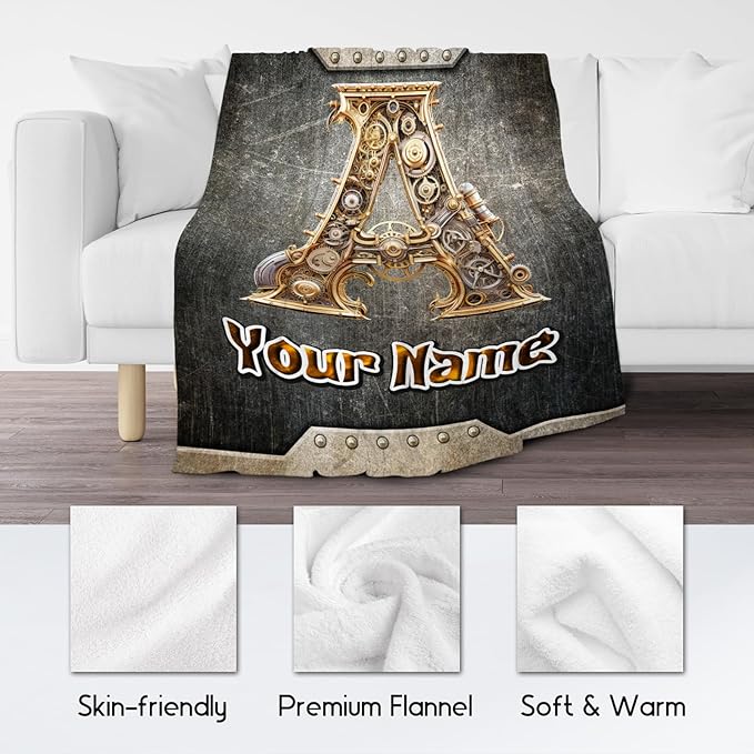 Custom Blanket - Boys Monogram Gifts - Personalized Blanket with Name - Initial Gifts for Kids - 40"x50" Soft Plush Child Throw for Couch Sofa