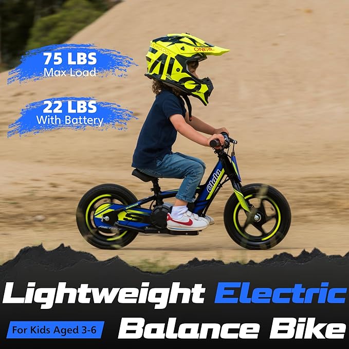 OLALA Electric Dirt Bike for Kids Aged 3-6, 170W Racing Grade Electric Motorcycle, New Aluminum Frame with 2 Power Modes, 24V Detachable Battery, 12IN Knobby Tires