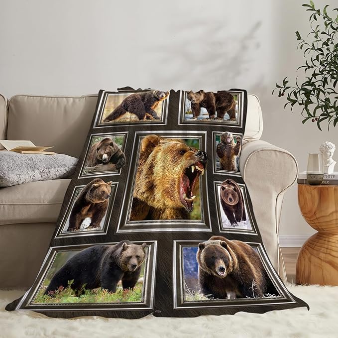 Bear Blanket Fleece Soft Warm Plush Wild Animal Throw Blankets Lightweight Plush Fuzzy Cozy Brown Bear Blanket Gifts for Kids Adults Suitable for Couch Sofa Bed 60"X50"
