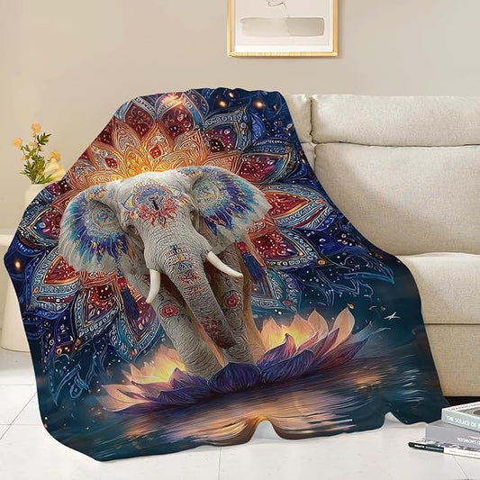 Elephant Throw Blanket Mandala Elephant Stuff Gifts for Kids Girls Boys Adults Women Men Soft Cozy Warm Plush Fluffy Fuzzy Fleece Blanket Decor 50''X60''