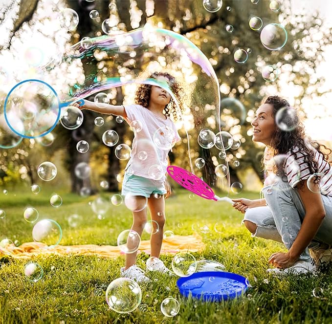 Roberly Bubble Wands Set Toys Bulk Funny Big Giant Large Bubble Making Maker with Tray for Kids Adult Summer Outdoor Playtime Activity Party Favors Gifts Birthday Games