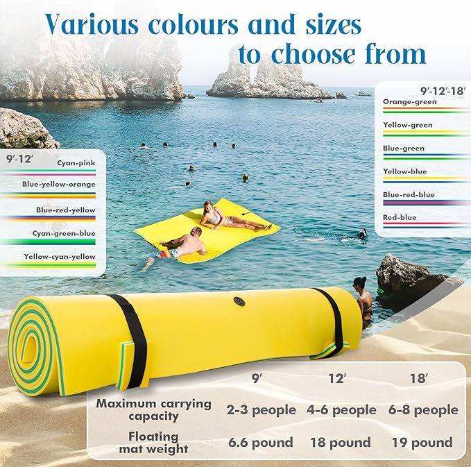 Lily Pad Floating Mat, 7/9/12/18 FT Floating Mat, Pool Float for Water Recreation, Floating Water Mat, 3-Layer Tear-Resistant XPE Foam for Boat, Beach, Ocean, Pool,Lake