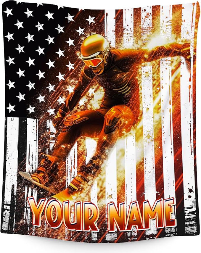 Personalized Blanket for Boys, Kids Blanket for Ski Lovers, Custom Gifts for Boys, Skiing Sports Throw for Kids, Plush Throw for Couch & Bedroom, 50"x60"