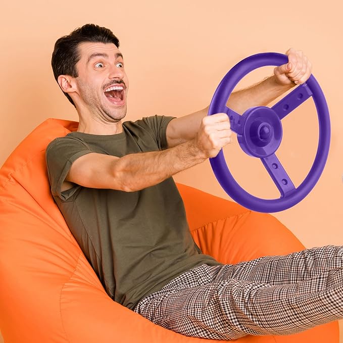 2 Pack Steering Wheel Playset Plastic Pirate Ships Wheel with Mounting Tools for Kids Playground Outdoor Gym (Purple, Yellow)