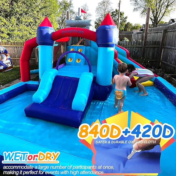 ROOJER Inflatable Dual Water Slide Bounce House for Kids Backyard 10-in-1 Blow Up Water Park with Blower, Splash Pool, Climbing Wall & Multi-Sport Games | Summer Indoor Outdoor Play & Party Gifts