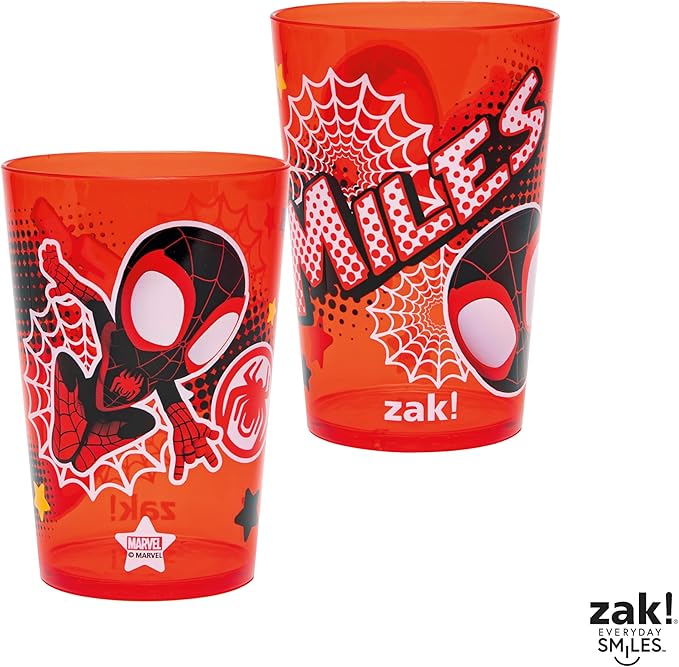 Zak Designs Marvel Spider-Man Nesting Tumbler Set for At Home, 14.5oz Non-BPA Plastic Cups, 4-Pack (Spidey and His Amazing Friends)
