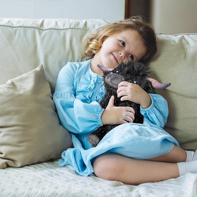 Happy Fuel Highland Cow Microwavable 1.5lbs Unscented Heating Pad for Women & Kids- Cute Soft Cozy Pillow Plush Heatable Warm Stuffed Animals- Kawaii Hot & Cold Plushie Toy- Cow Gifts for Girls & Boys