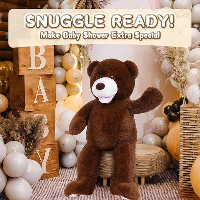 MorisMos Giant Teddy Bear, 39inch Large Stuffed Animals with Big Footprints Plush Stuffed Bears Gift for Kids, Dark Brown