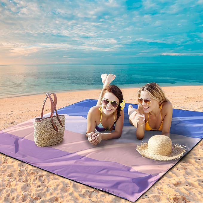 Beach Blanket Waterproof Sandproof Beach Mat 79" X 83"/10'x9'for 2-8 Adults Quick Drying Outdoor Picnic Mat Beach Accessories for Travel, Camping, Hiking