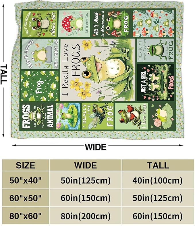 Frog Blanket, Frogs Throw Blanket, Mushroom Gifts Blankets Stuff Fleece Flannel Plush for Women Men Boys Girls Lovers Adults Soft Bedding Gift for Sofa Bed Office Home Decor 50"x40"