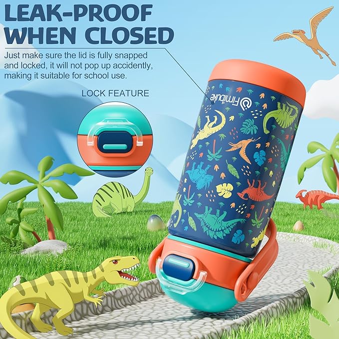 Fimibuke Kids Insulated Water Bottle with Straw Lid & Handle -14oz BPA FREE 18/8 Stainless Steel Metal Tumbler Leak Proof Double Wall Vacuum Kids Cup Toddler Water Bottle for School Boy Girls