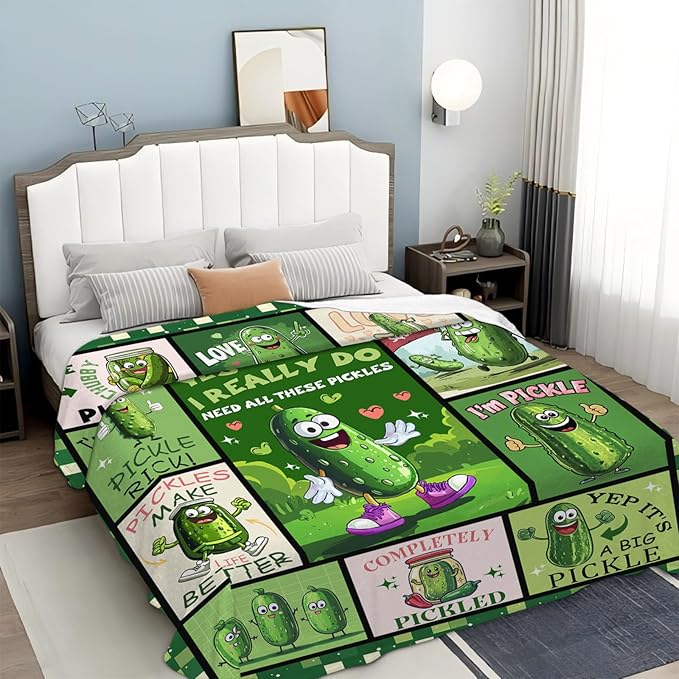 Pickle Throw Blanket Soft Pickle Lovers Flannel Blanket for Girls Boys Lightweight Cozy Print Blankets Gift for Women Men Couch Sofa Bed 80" x 60"