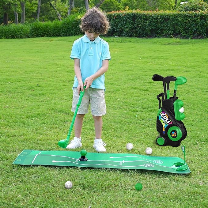 Liberry Toddler Golf Set for Ages 2 3 4 Boys Girls, Kids Golf Cart with Putting Mat & Cornhole Board, Outdoor Indoor Sports Toys Birthday Gifts, Black