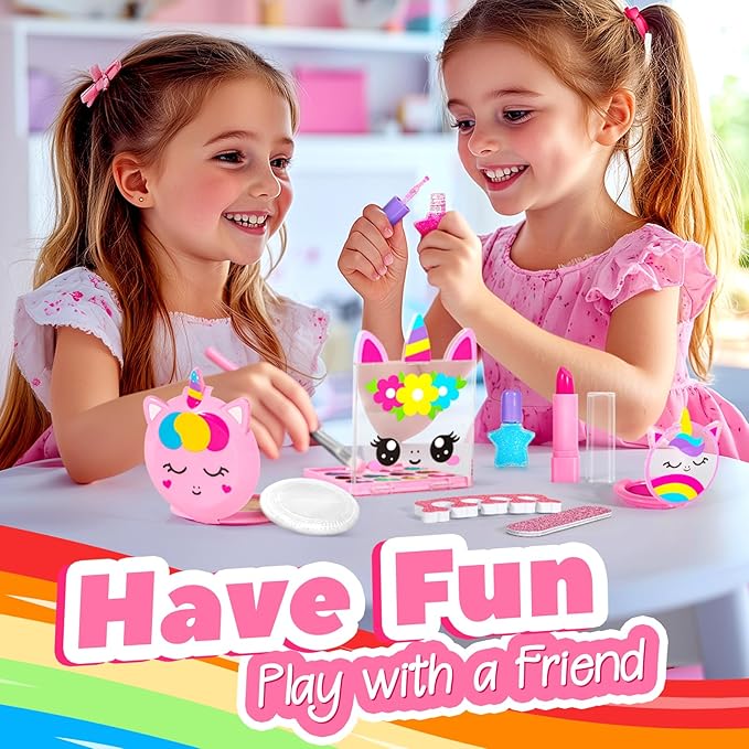 ULOVEME Kids Real Makeup Kit for Little Girls - Real, Non Toxic, Washable Make Up Toy - Umicorn Toys Gift for 3 4 5 6 7 8 9 10 12 Years Old Girls Birthday (Heart Shaped Pink Purse)
