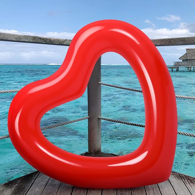 HeySplash Pool Floats, Adult Size Heart Inflatable Pool Floatie for Bachelorette Party, Swim Tube Rings, River Lake Beach Floaty, Wedding Bride Valentine Decor, Fun Toy Raft Lounge for Kids, Red