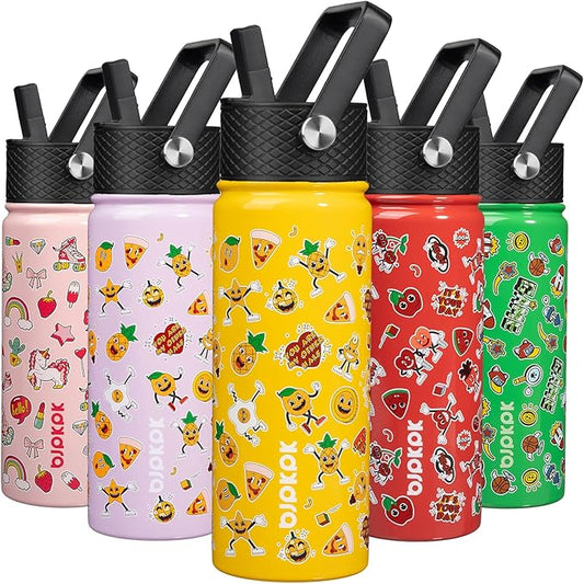 BJPKPK Insulated Water Bottle with Straw Lid, 18 oz Stainless Steel Metal Water Bottles, Reusable Leak Proof BPA Free Water Bottles, Cups, Thermo, Hawaii Fruits-Yellow