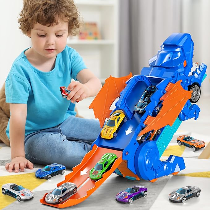 Toddler Monster Carrier Truck with 10 Die-Cast Cars Toys for 3 4 5 6 Years Old Boys, Cars Race Track Set Dinosaur Transporter Truck, Toddler Toys Gift Set for Kids Boys Girls