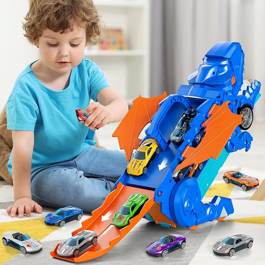Toddler Monster Carrier Truck with 10 Die-Cast Cars Toys for 3 4 5 6 Years Old Boys, Cars Race Track Set Dinosaur Transporter Truck, Toddler Toys Gift Set for Kids Boys Girls