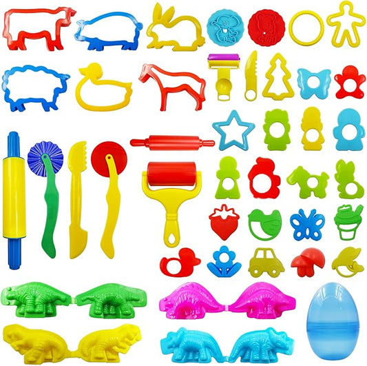FRIMOONY Dough Tools Set for Kids, Various Plastic Animal Molds, Rolling Pins, for Creative Dough Cutting, 44 Pieces
