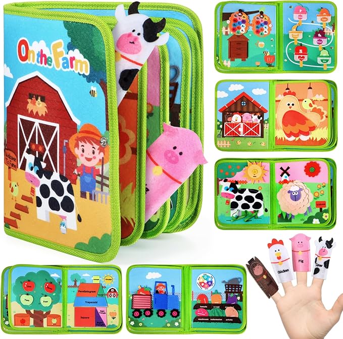 Letapapa Farm Busy Book for Toddlers 1-3, Montessori Toys Gifts for 1 2 Year Old Boys Girls, Educational Learning Toys for 1+ Year Old, Busy Board Quiet Activity Book Toddler Travel Toy