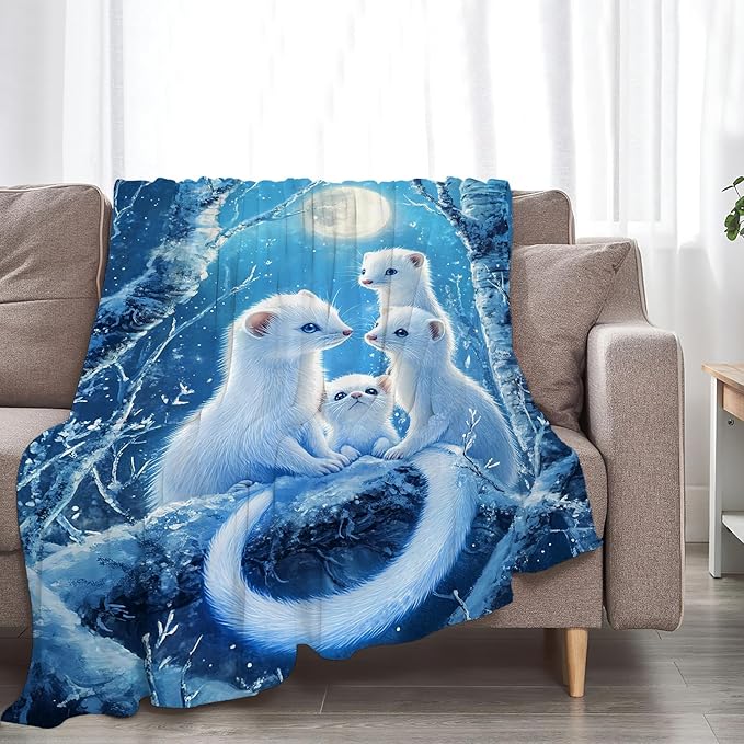 Cute Ferret Blanket Fleece Soft Warm Plush Ferret Animal Throw Blankets Lightweight Plush Fuzzy Cozy Blanket Gifts for Kids Adults Suitable for Couch Sofa Bed 60"X50"