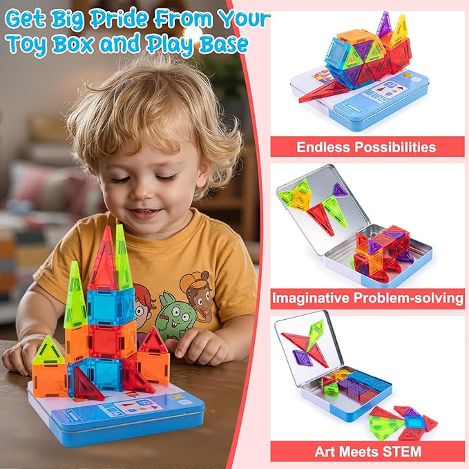 Stocking Stuffer Kid Magnetic Tiles Travel Toys for Toddler, Magnetictile Block Airplane Car Road Trip Travel Activities Essential, Preschool Educational STEM Learning Sensory Toy, Gift for 3-4-5-7-8