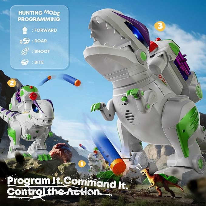 Ruko 8809 Dinosaur Toys for Kids, Large Rechargeable Remote Control T-Rex Toys, with Programmable, Walking, Roaring, LED Eyes and Shooting, Interactive Gifts for Boys & Girls Age 3 4 5 6 7 8, Green