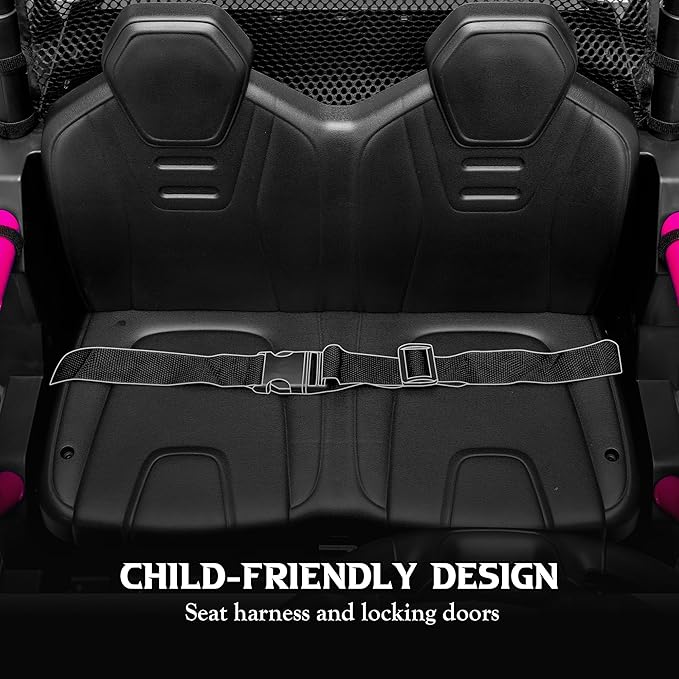 24V 2 Seater Ride on UTV Car, 4WD Ride on Toys for Kids with Remote Control, Shock Absorbers, LED Lights, Music, Off-Road Electric Car for Kids Boys Girls (Pink)