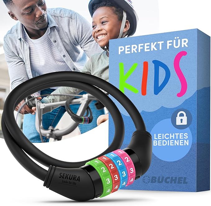Bike Locks Cable for Kids - Colorful & Keyless - Secure Your Child's Bike - Easy-to-Use Bicycle Accessory, High Security 5 Digit Resettable Combination Coiling Bicycle Lock, Anti Theft