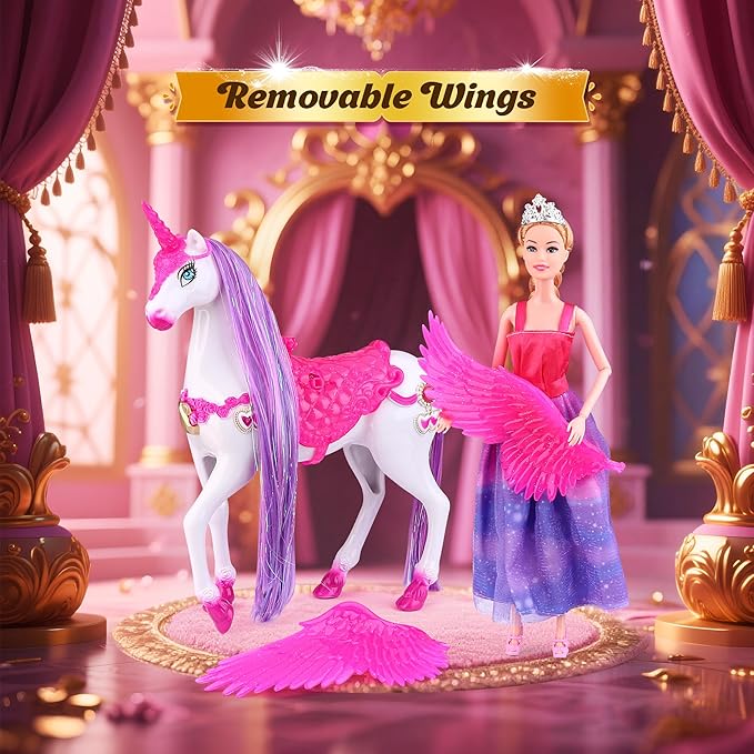 Magic Light Unicorn & Princess Doll, Unicorn Toys for Girls 3-6, Christmas Birthday Gifts for Kids Girls Aged 3 4 5 6 7 8
