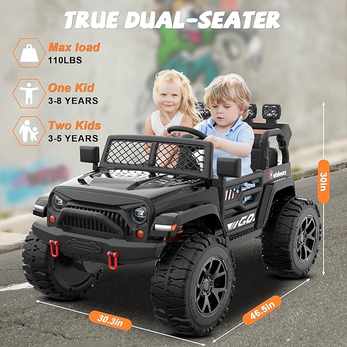 ANPABO 24V Ride on Toys for Big Kids, 2 Seater, 4x200W Motors, EVA Tires, Remote Control, 4 Shock Absorbers, Bluetooth, Electric Ride on Car for Kids 3-8(Black)